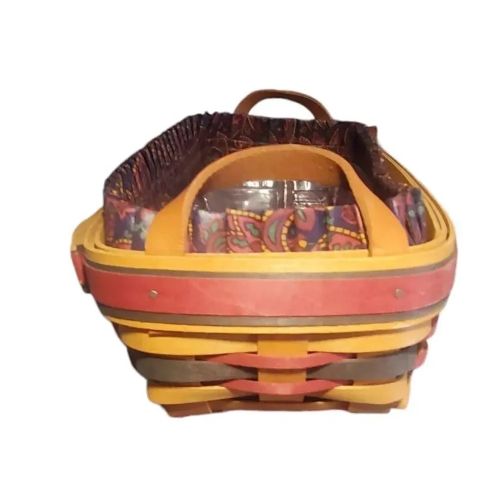 Longaberger 1997 Father's Day Striped Organizer Basket with Leather Handles - Pl
